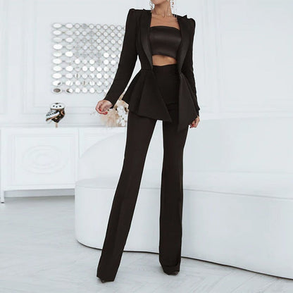 Conjunto De Chaqueta Ajustada Con Cuello Recto Y Pantalón De Talle Alto Para Mujer | Ideal Para Oficina Y Uso Diario
