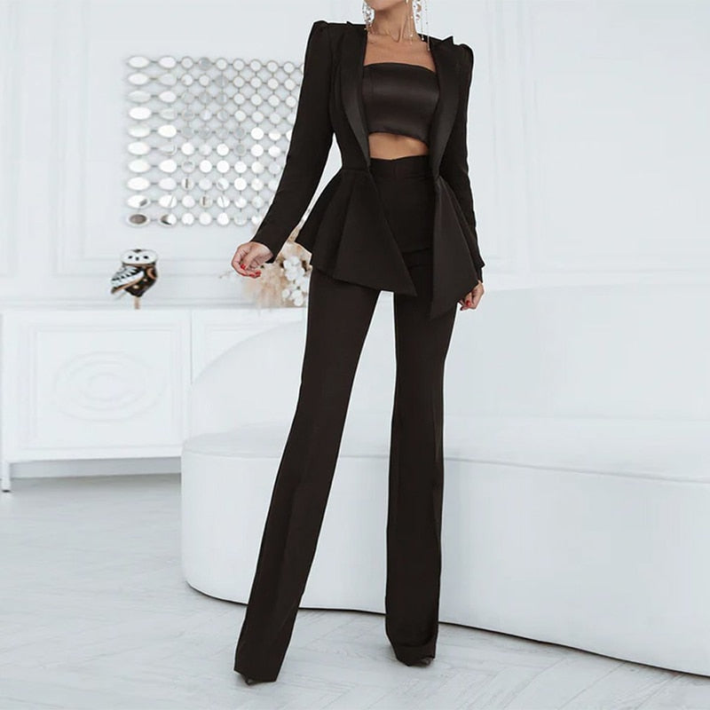 Conjunto de Dos Piezas con Blazer Ajustado y Pantalón de Talle Alto para Mujer | Ideal para Uso Diario u Ocasiones Informales