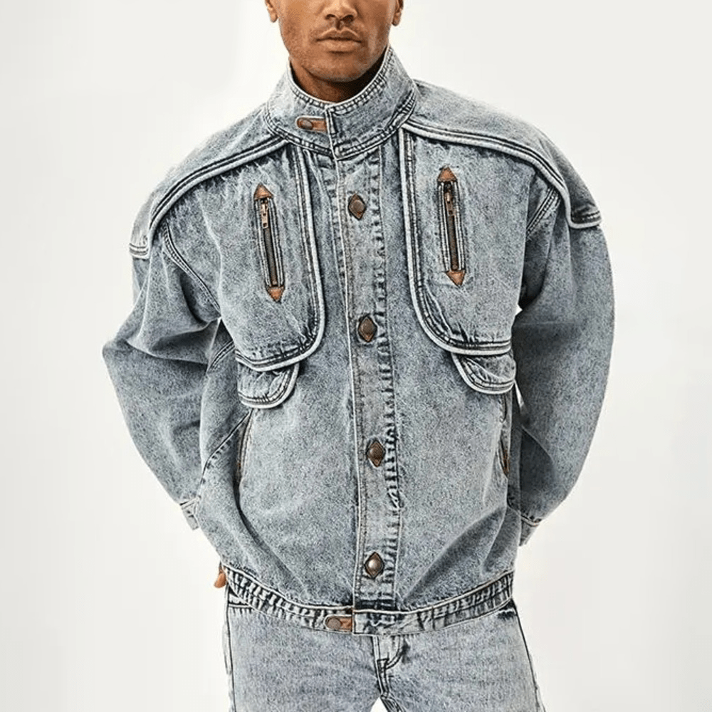 Chaqueta Vaquera Para Hombre De Corte Ajustado Con Bolsillos Funcionales | Ideal Para Uso Diario Y Actividades Informales