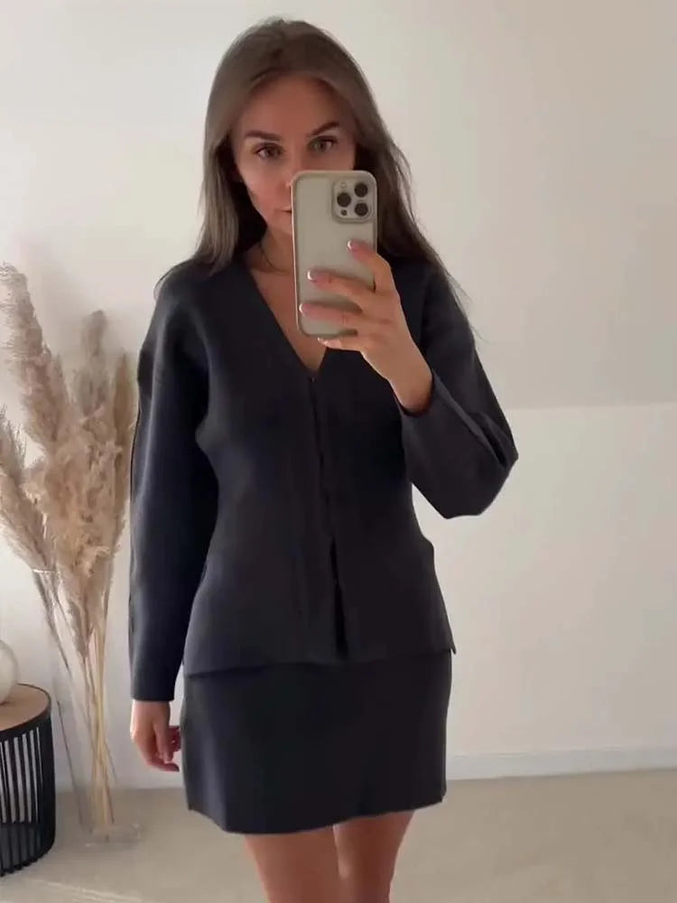 Conjunto De Dos Piezas Con Blazer Y Falda Para Mujer | Ideal Para Oficina Y Eventos Formales