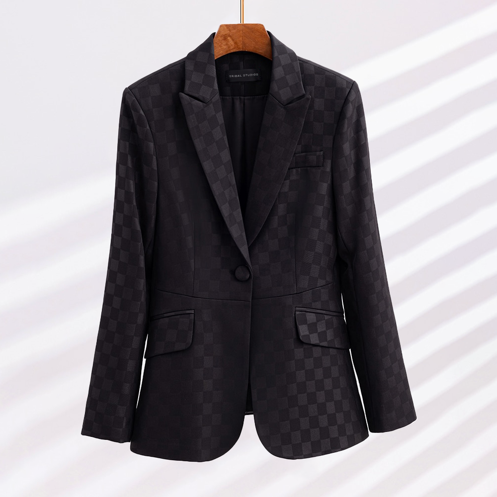 Blazer de Cuadros Para Mujer con Corte Ajustado y Mangas Largas | Ideal Para Uso Diario y Versátil