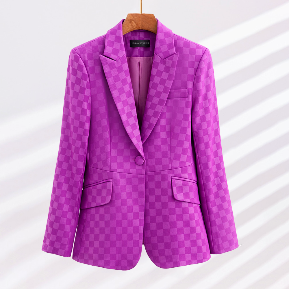 Blazer de Cuadros Para Mujer con Corte Ajustado y Mangas Largas | Ideal Para Uso Diario y Versátil
