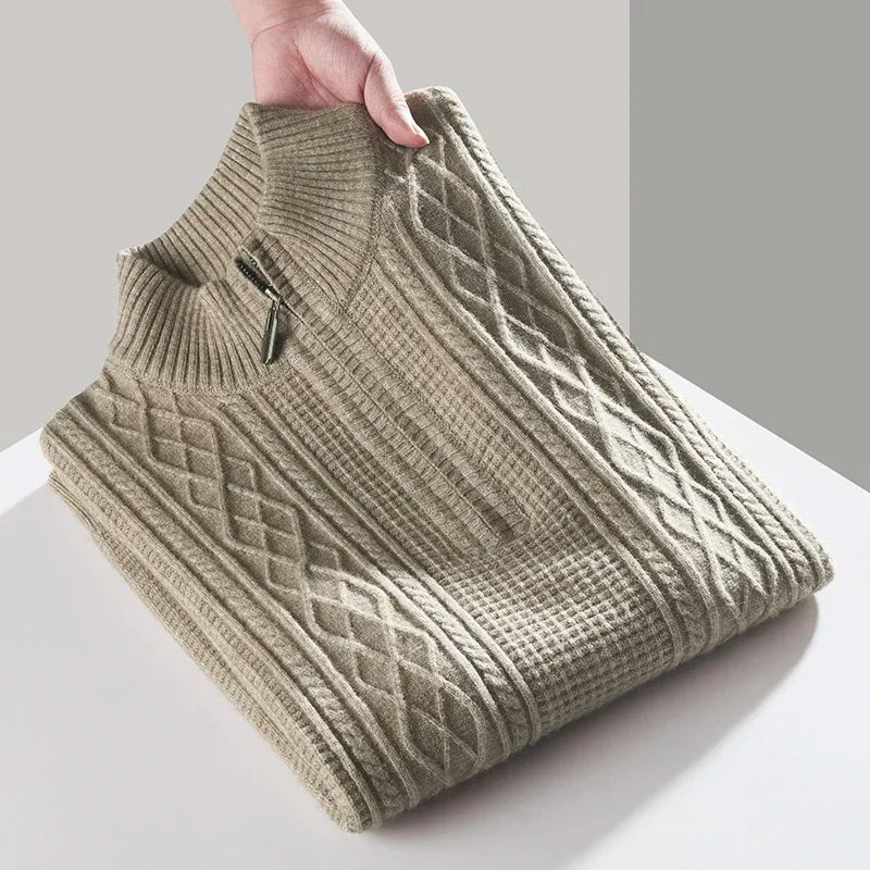 Jersey con Motivo Trenzado Vertical y Cuarto de Cremallera para Hombre | Ideal para Entretiempo