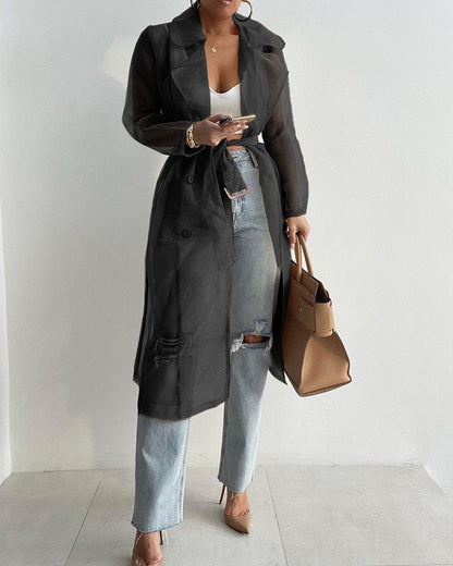 Trench Transparente con Cinturón Ajustable para Mujer | Ideal para Uso Diario u Ocasiones Específicas