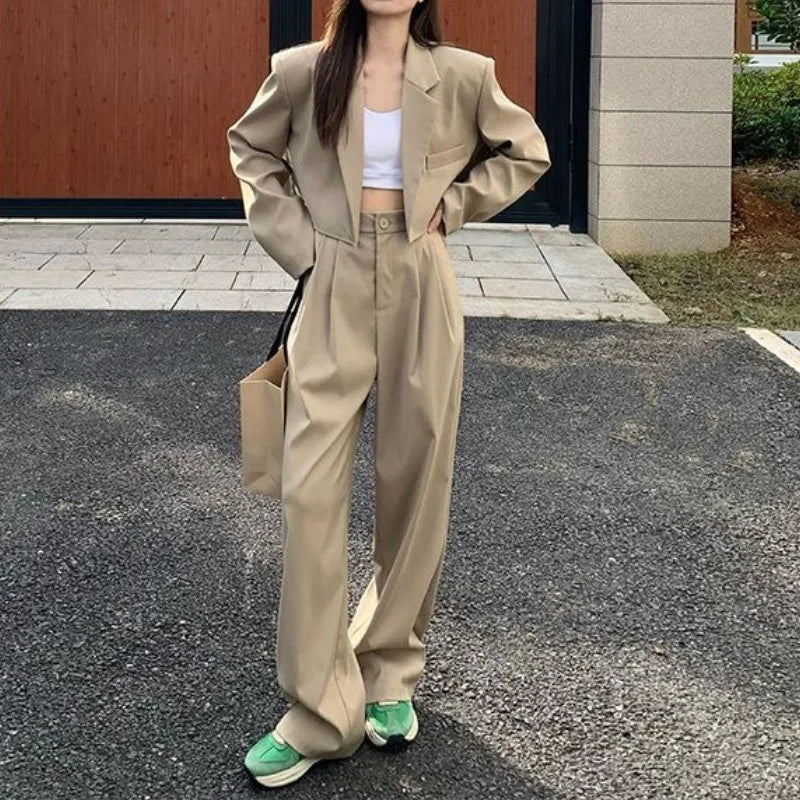 Conjunto De Dos Piezas Con Blazer Ajustado Y Pantalón Ancho Para Mujer | Ideal Para Uso Profesional Y Diario