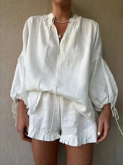 Conjunto Dos Piezas con Top Amplio y Short de Cintura Alta para Mujer | Ideal para Días de Verano