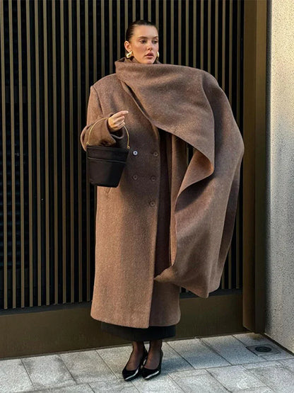 Abrigo largo con Cuello Tipo Bufanda y Cierre de Doble Botonadura para Mujer | Ideal para Otoño e Invierno