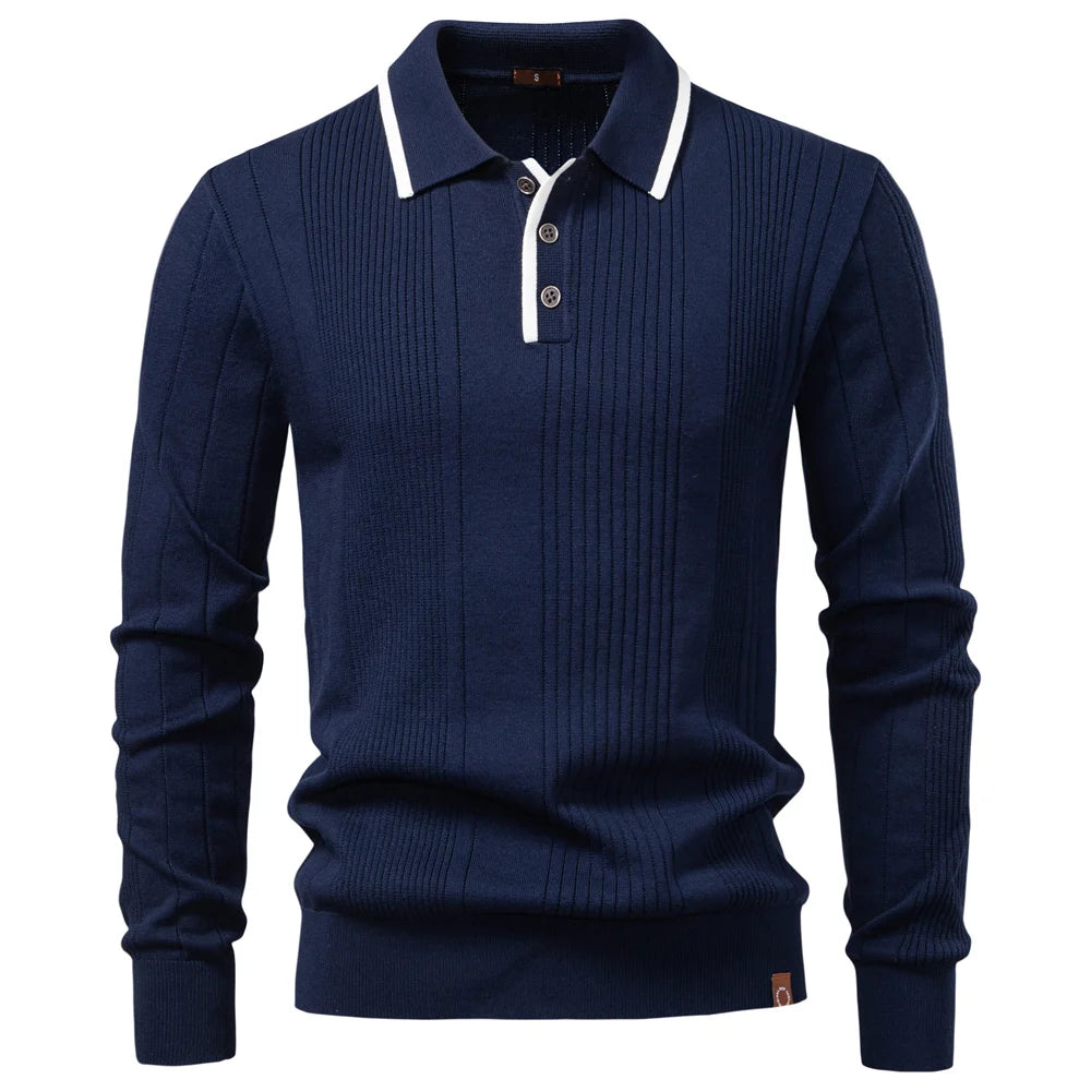 Polo de Manga Larga con Textura Acanalada para Hombre | Ideal para Uso Diario