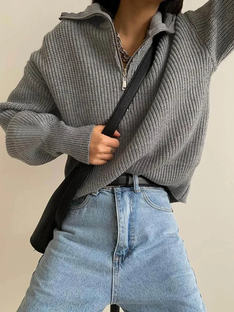 Jersey Con Cuello Alto Y Cierre De Cremallera Para Mujer | Ideal Para Otoño E Invierno