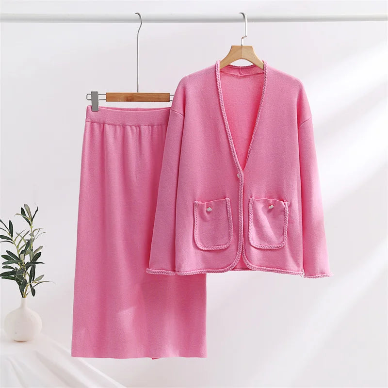 Conjunto De Dos Piezas Con Cárdigan Abierto Y Falda Para Mujer | Ideal Para Uso Diario Y Ocasiones Semi-Formales