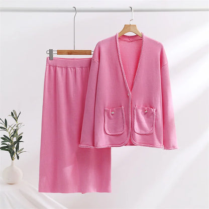 Conjunto De Dos Piezas Con Cárdigan Abierto Y Falda Para Mujer | Ideal Para Uso Diario Y Ocasiones Semi-Formales
