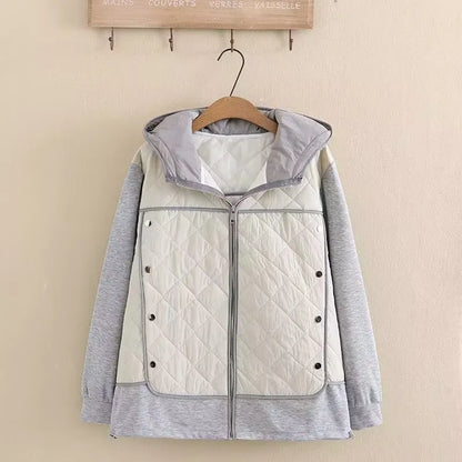 Chaqueta Acolchada con Capucha y Patrón de Rombos para Mujer en Tallas Grandes | Ideal para Invierno
