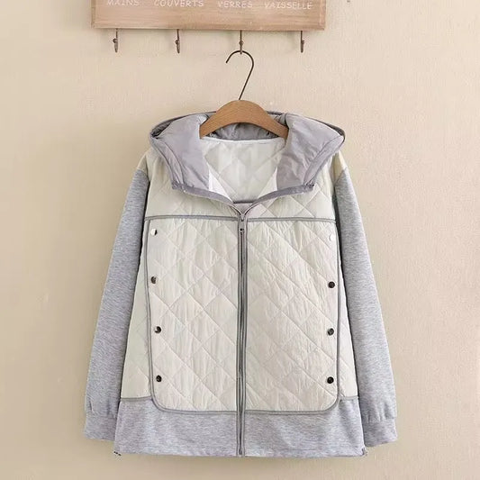 Chaqueta Acolchada con Capucha y Patrón de Rombos para Mujer en Tallas Grandes | Ideal para Invierno
