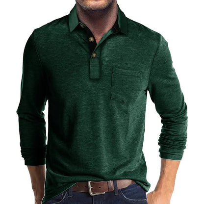 Camisa De Manga Larga Con Col Interior Contrastado Y Bolsillo En El Pecho Para Hombre | Ideal Para Uso Profesional E Informal