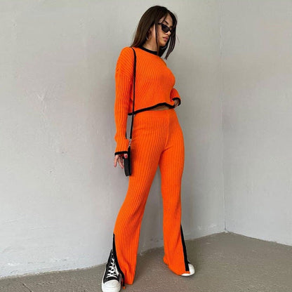 Conjunto de Top con Escote y Pantalón Largo con Paneles Laterales para Mujer | Ideal para Uso Diario