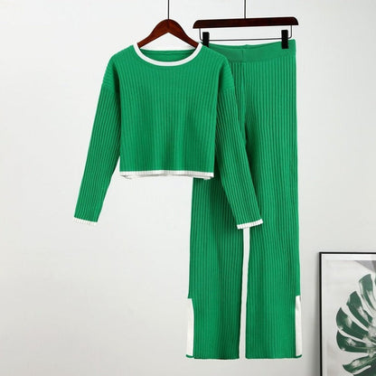 Conjunto de Top con Escote y Pantalón Largo con Paneles Laterales para Mujer | Ideal para Uso Diario
