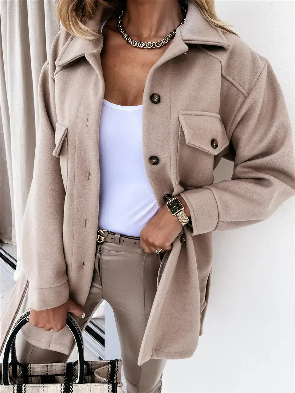 Chaqueta Con Cinturón Extraíble Y Cierre De Botones Para Mujer | Ideal Para Uso Diario Y Oficina