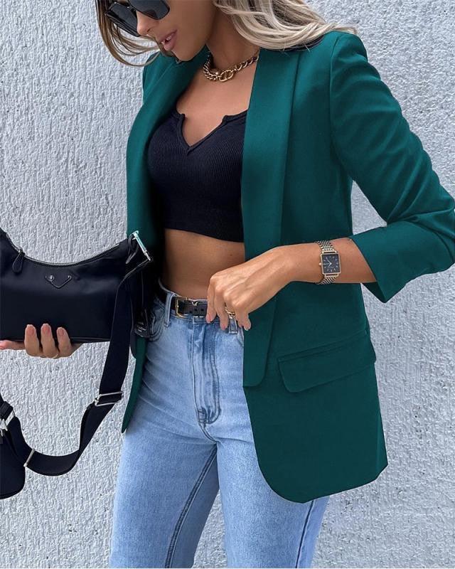 Blazer Con Mangas Ligeramente Fruncidas Y Solapa Clásica Para Mujer | Ideal Para Uso Diario O Profesional