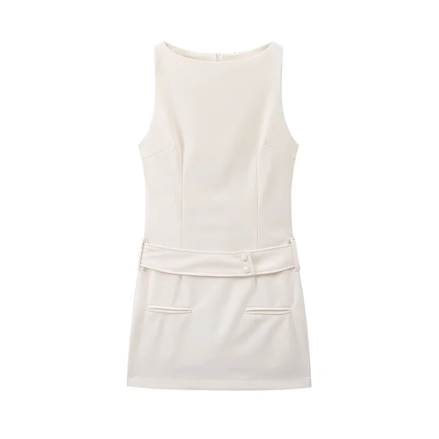 Vestido Corto Sin Mangas Con Cuello Redondo Para Mujer | Ideal Para Salidas Y Uso Diario