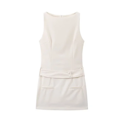 Vestido Corto Sin Mangas Con Cuello Redondo Para Mujer | Ideal Para Salidas Y Uso Diario