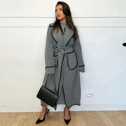 Abrigo Largo Con Costuras En Contraste Y Bolsillos Para Mujer | Ideal Para Otoño E Invierno