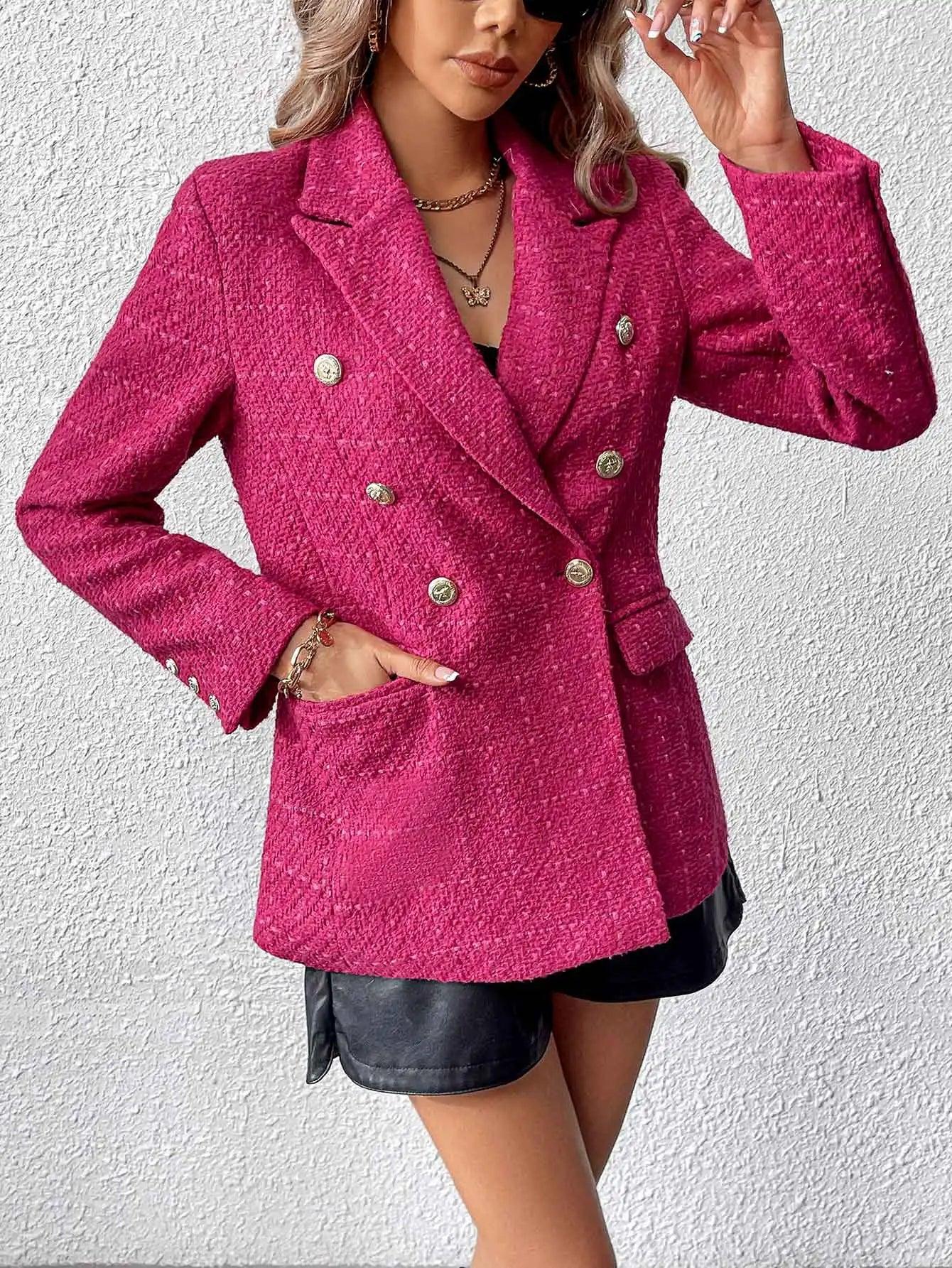 Blazer De Corte Medio Con Cuello Con Solapa Y Mangas Lanterna Para Mujer | Ideal Para Uso Profesional Y Diario