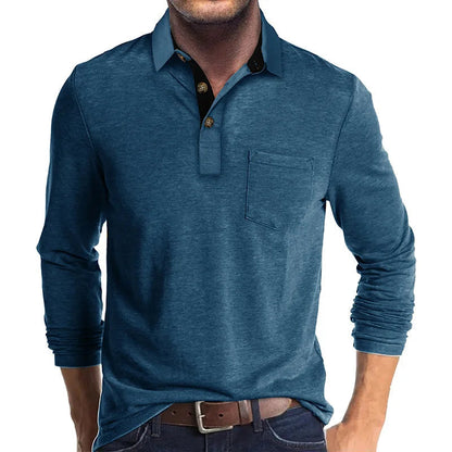 Camisa De Manga Larga Con Cierre Abotonado Y Col Contraste Para Hombre | Ideal Para Uso Diario