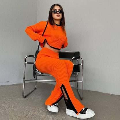 Conjunto de Top con Escote y Pantalón Largo con Paneles Laterales para Mujer | Ideal para Uso Diario