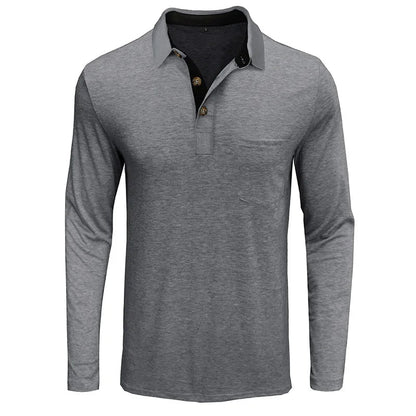 Camisa De Manga Larga Con Col Interior Contrastado Y Bolsillo En El Pecho Para Hombre | Ideal Para Uso Profesional E Informal