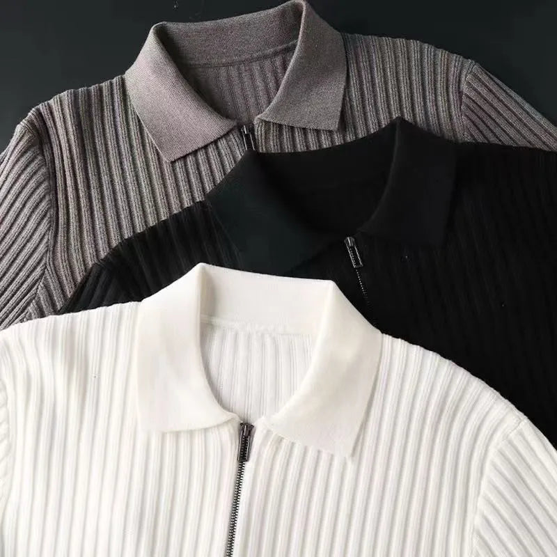 Jersey de Punto para Hombre con Rayas y Cuello Polo | Ideal para Uso Diario