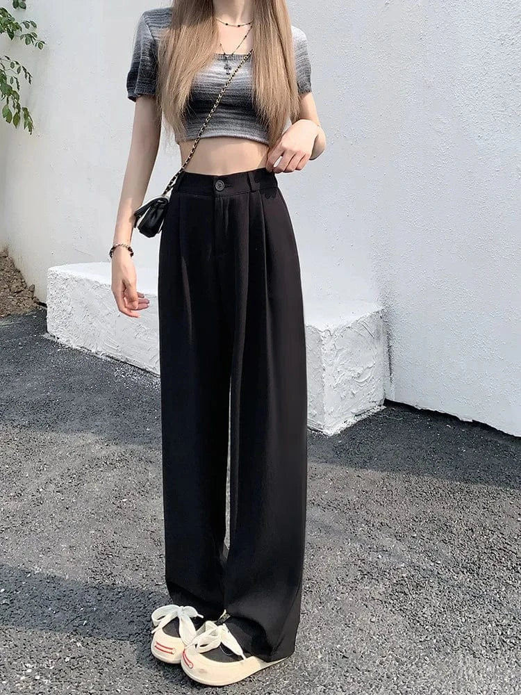 Pantalón de Talle Alto con Corte Amplio y Bolsillos Laterales para Mujer | Ideal para Uso Diario