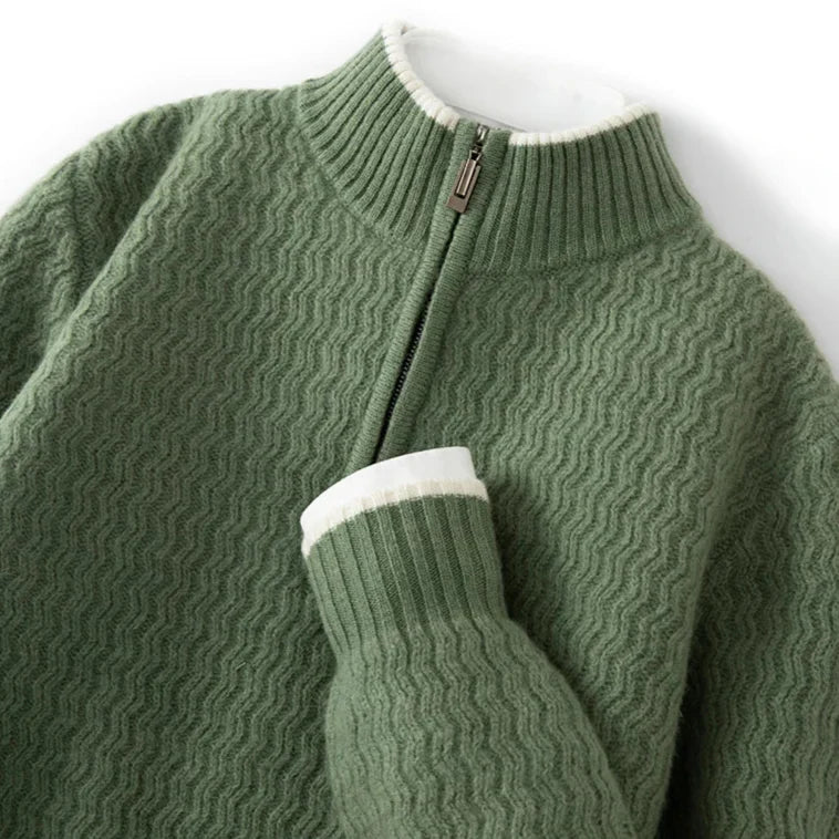 Jersey con Media Cremallera y Textura Acanalada en Zigzag para Hombre | Ideal para Entretiempo