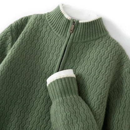 Jersey con Media Cremallera y Textura Acanalada en Zigzag para Hombre | Ideal para Entretiempo
