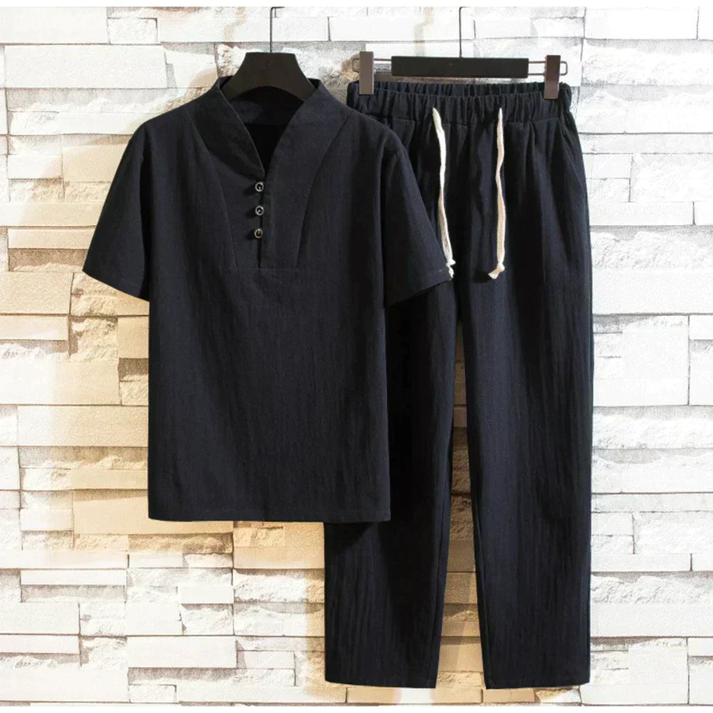 Conjunto De Ropa Dos Piezas Con Top Tipo Henley Y Pantalón Largo Para Adultos | Ideal Para Uso Diario