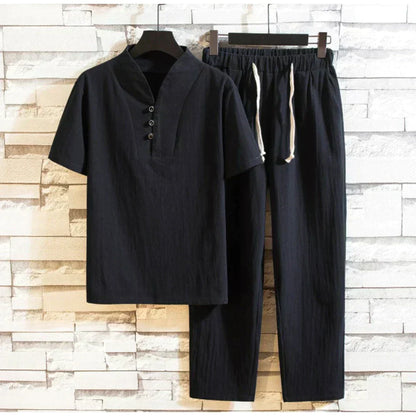 Conjunto De Ropa Dos Piezas Con Top Tipo Henley Y Pantalón Largo Para Adultos | Ideal Para Uso Diario
