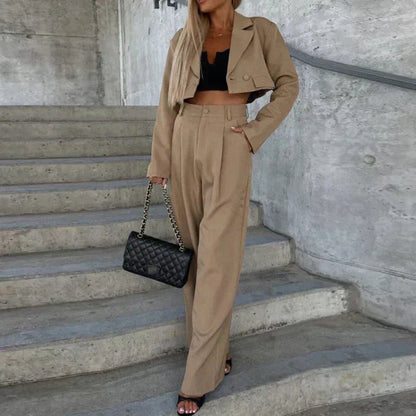 Conjunto De Dos Piezas Con Blazer Corto Y Pantalón De Talle Alto Para Adultos | Ideal Para Trabajo Y Eventos