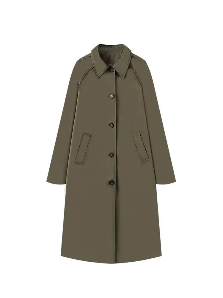 Trench Coat con Cierre Abotonado Integral y Corte Recto Oversize para Mujer | Ideal para Uso Diario
