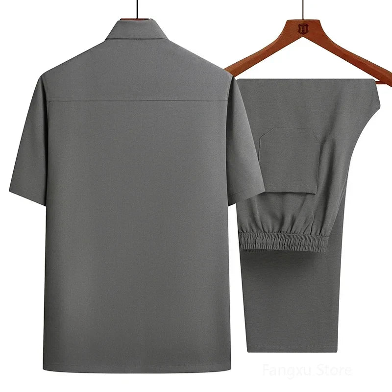 Conjunto de Dos Piezas con Camisa Abotonada y Pantalón con Cintura Elástica para Mujer | Ideal para Uso Diario
