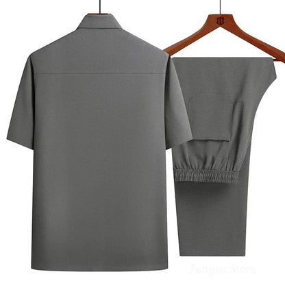 Conjunto de Dos Piezas con Camisa Abotonada y Pantalón con Cintura Elástica para Mujer | Ideal para Uso Diario