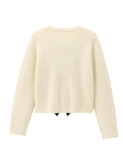 Jersey De Manga Larga Con Nudo Integrado Y Cuello Redondo Para Mujer | Ideal Para Uso Diario E Informal
