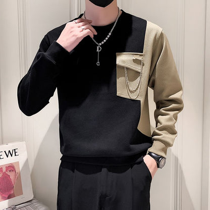 Jersey De Manga Larga Con Diseño Bicolor Y Detalle De Cadena En El Bolsillo Para Hombres | Ideal Para Uso Diario