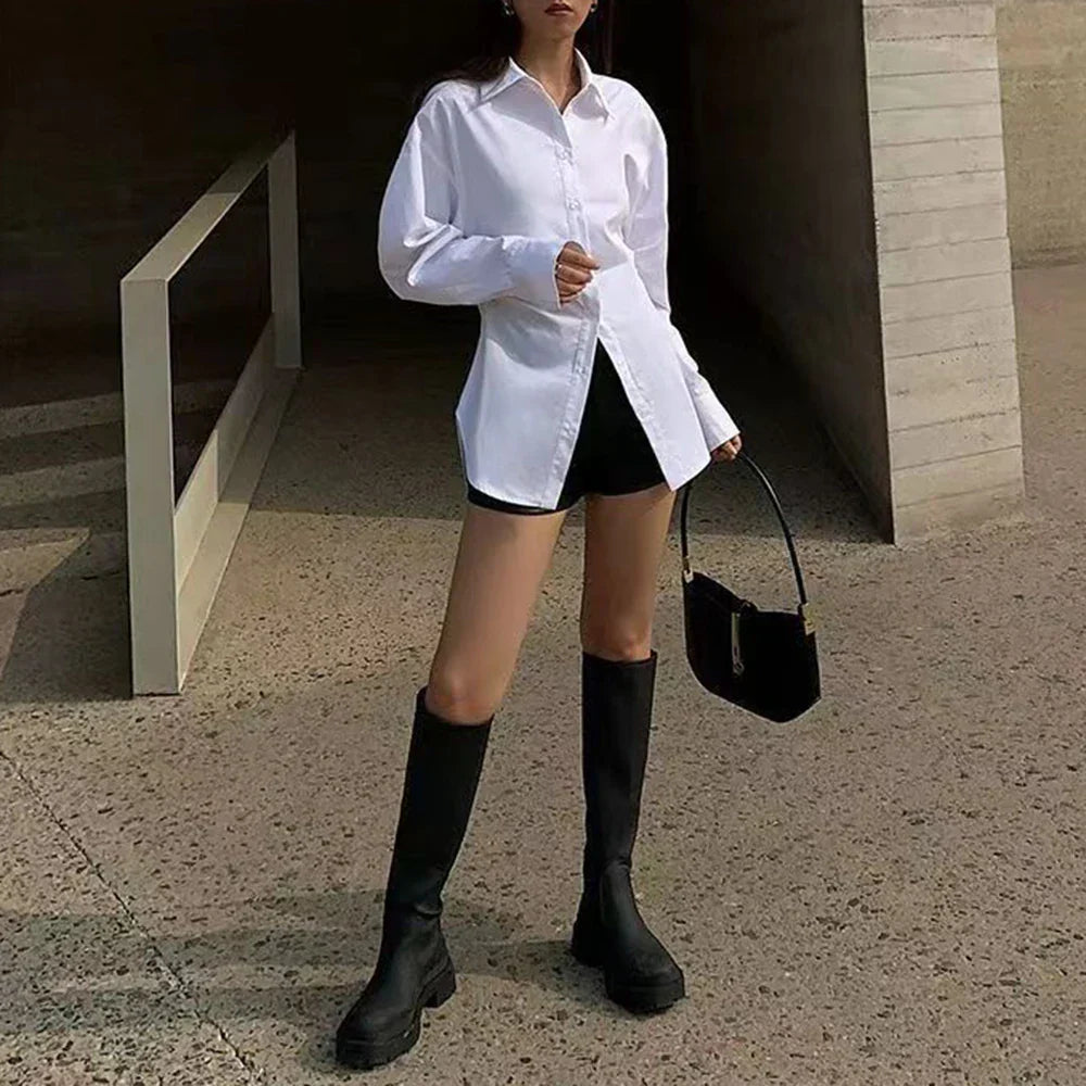 Blusa Oversize Con Cuello De Camisa Y Nudo Para Mujer | Ideal Para Uso Diario O Profesional