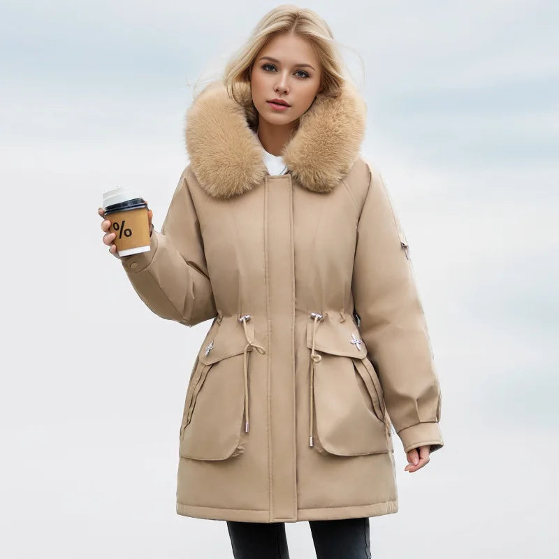 Chaqueta con Cuello de Pelo Sintético y Bolsillos Frontales para Mujer | Ideal para El Invierno