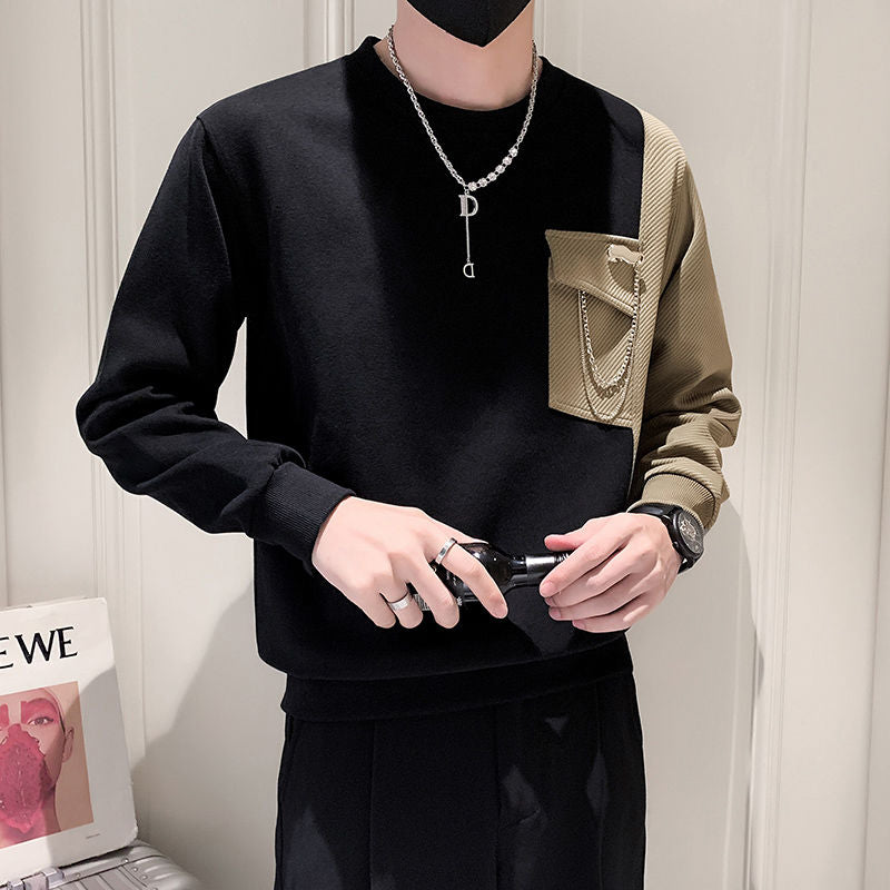 Jersey De Manga Larga Con Diseño Bicolor Y Detalle De Cadena En El Bolsillo Para Hombres | Ideal Para Uso Diario