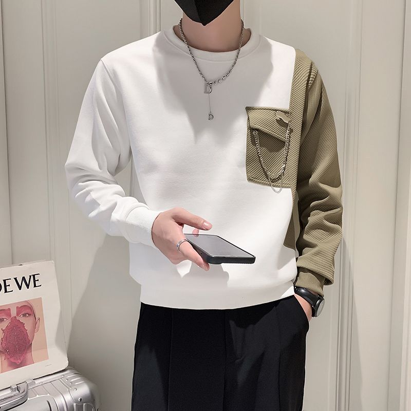 Jersey De Manga Larga Con Diseño Bicolor Y Detalle De Cadena En El Bolsillo Para Hombres | Ideal Para Uso Diario