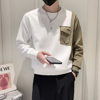 Jersey De Manga Larga Con Diseño Bicolor Y Detalle De Cadena En El Bolsillo Para Hombres | Ideal Para Uso Diario