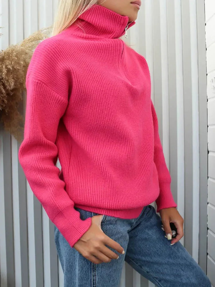 Jersey Con Cuello Alto Y Cierre De Cremallera Para Mujer | Ideal Para Otoño E Invierno