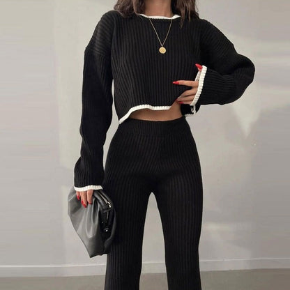 Conjunto de Top con Escote y Pantalón Largo con Paneles Laterales para Mujer | Ideal para Uso Diario