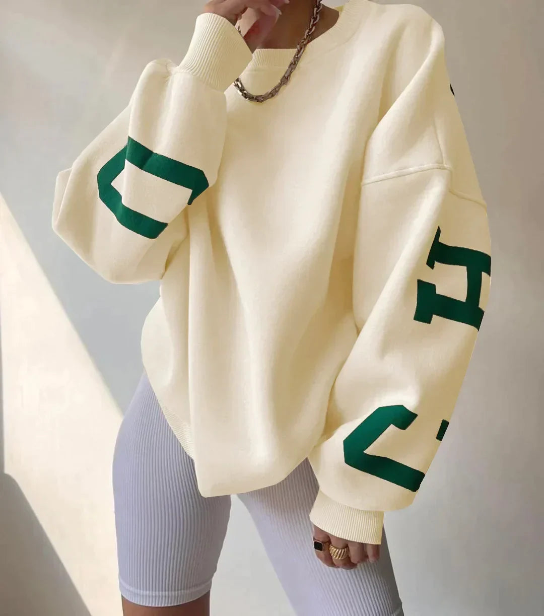 Jersey Oversize con Estampado en las Mangas para Mujer | Ideal para Días Relajados o Uso Diario