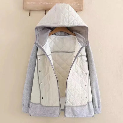 Chaqueta Acolchada con Capucha y Patrón de Rombos para Mujer en Tallas Grandes | Ideal para Invierno